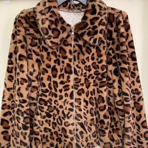 Shein Leopard Print Silky Fur Jacket